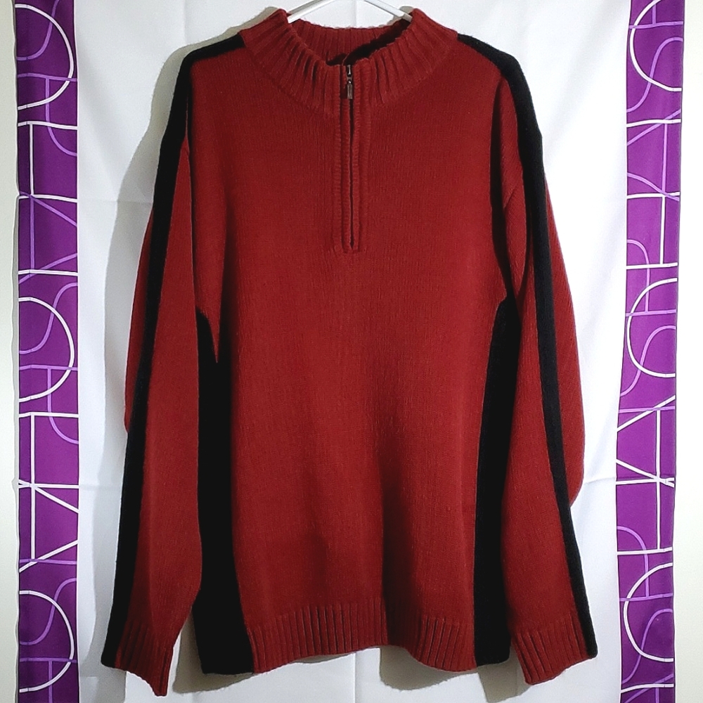 Retreat Red and Black Acrylic 1/4 Zip Men's Long Sleeve Knit Sweater - Size XL